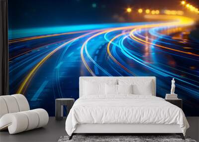 Abstract road with blue light trails , data transfer speed and digitization concept Wall mural