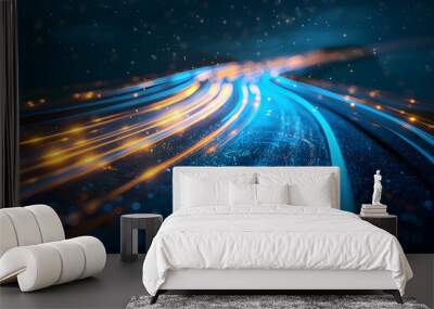 abstract road with blue light trails , data transfer speed and digitization concept Wall mural