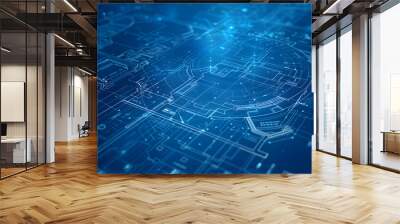 background digital blueprint composition illustration technology business, design plan, banner circle background digital blueprint composition Wall mural