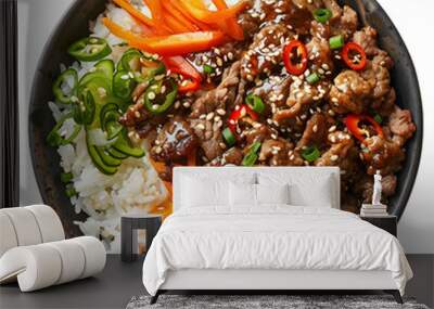 bulgogi food dish top view isolated on a transparent background Wall mural