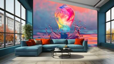 Creative inspiration concept with clorful lightbulb made from liquid paint on dark background Wall mural