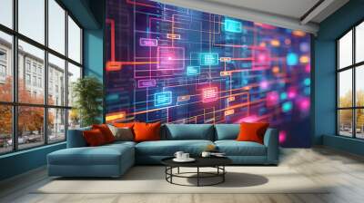 digital colorful flow chart management prozess connected lab created with generative ai technology Wall mural