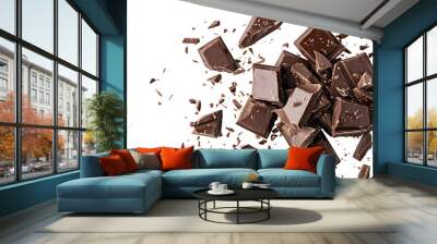 Fresh organic broken chocolate pieces isolated on a transparent background Wall mural