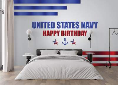 United states navy happy birthday text with usa flag illustration design Wall mural