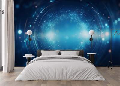 For a design element and banner template concept, an abstract blue background with a double exposure of bokeh circular glitter is used Wall mural