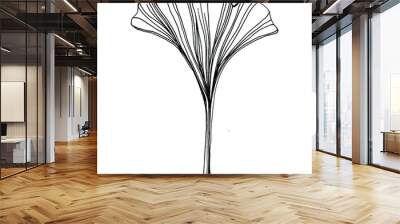 Ginkgo herbal plant by hand drawing sketch. Floral tattoo highly detailed in line art style. Black and white clip art isolated on white background. Antique vintage engraving illustration for logo Wall mural