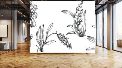 Lavender Isolated sketch illustration. Hand drawn element for wedding herb, plant or monogram with elegant leaves for invitation save the date card design. Botanical rustic trendy greenery. Wall mural