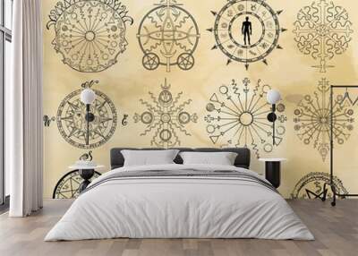 big set with mystic symbols on textured background. hand drawn vector illustration Wall mural