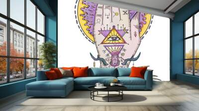 Mystic styled illustration with occult, esoteric and gothic symbols isolated on white, Halloween concept Wall mural