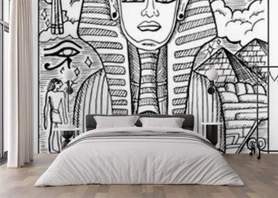 Sphinx, Egyptian mythology. Engraved fantasy illustration Wall mural