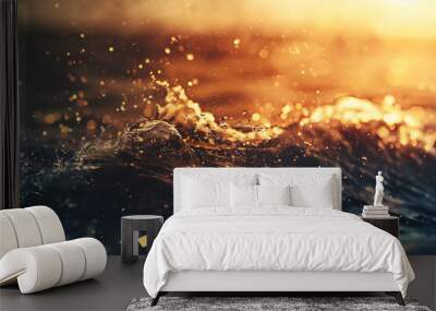 Golden sunset light reflects on water, creating a warm and tranquil mood, perfect for summer vacation designs.  Wall mural