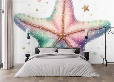 watercolor starfish , starfish in watercolor technique on a white isolated background Wall mural