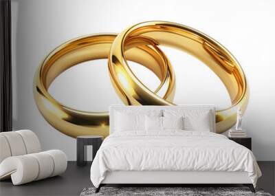 Two gold couple rings for wedding or engagement on an  isolated background Wall mural