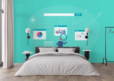 Business people inspecting data driven marketing, financial investment report, big data analytics information flat design web banner template. Wall mural