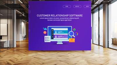 CRM - Customer relationship software, client data management, business and internet technology. Web banner template for social media and presentation. Wall mural