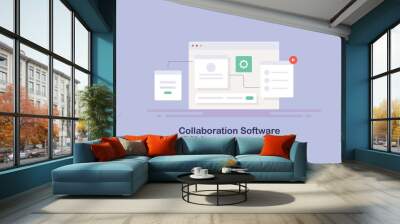 Project management software user interface team collaboration, organise workflow and agile framework concept. Vector illustration web banner template. Wall mural