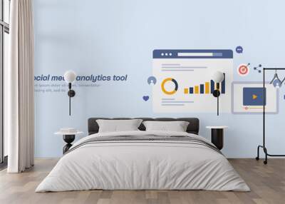 Social media marketing, business analytics, social media analytics software application tool concept.  Wall mural