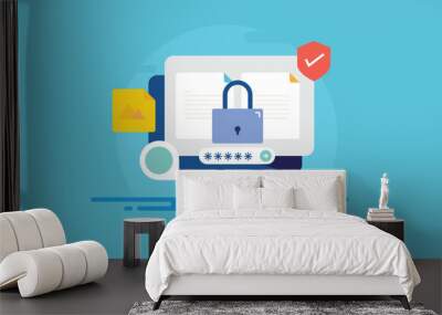 Website security data protection on internet cyber-attack prevention with encryption and password login panel, vector illustration concept. Wall mural