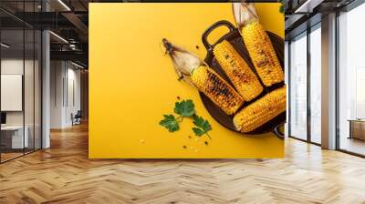 still life with a bottle of wine, corn, yellow, ingredient, closeup, cold, gourmet, beverage, plate, bottle Wall mural