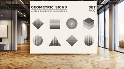 set of eight minimalistic shapes. stylish vector logo emblems for your design. simple creative geome Wall mural