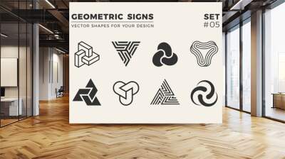 Set of eight minimalistic shapes. Stylish vector logo emblems for Your design. Simple creative geometric signs collection. Wall mural