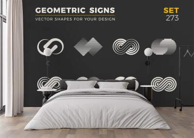 set of eight minimalistic trendy shapes. stylish vector logo emblems for your design. simple geometr Wall mural