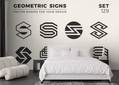 Set of eight minimalistic trendy shapes. Stylish vector logo emblems for Your design. Simple geometric signs collection. Wall mural