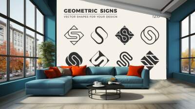 Set of eight minimalistic trendy shapes. Stylish vector logo emblems for Your design. Simple geometric signs collection. Wall mural