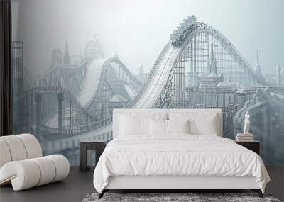 A 3D rendering of a roller coaster made of white metal. Wall mural