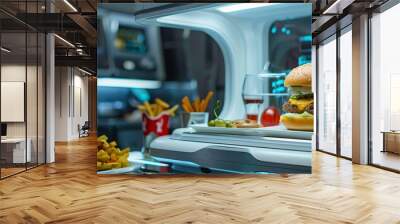 A scifi fast food joint where meals are instantly materialized from organic compounds by a compact molecular assembler Wall mural