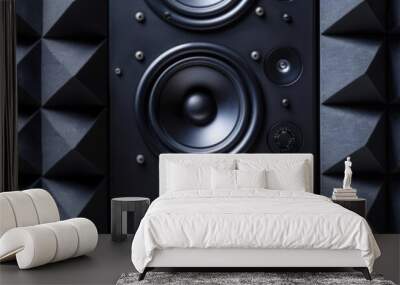 Acoustic panel texture, studio monitors displayed, space for text, professional style Wall mural