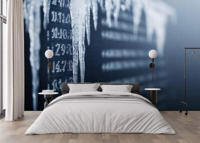 Frozen stock market ticker with icicles hanging, cold economic conditions Wall mural