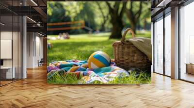 Picnics in the Park with beach day activities like frisbee and volleyball, making the most of the outdoors Wall mural