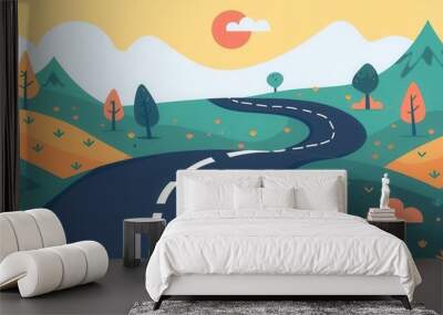 Roadmap to happiness, positive mindset, flat design illustration Wall mural