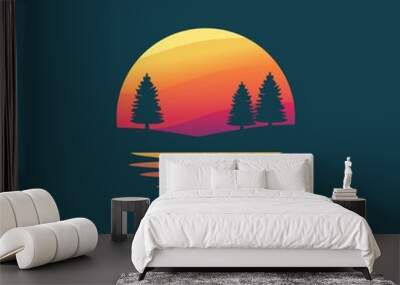 Pine tree silhouette logo design vector illustration	 Wall mural