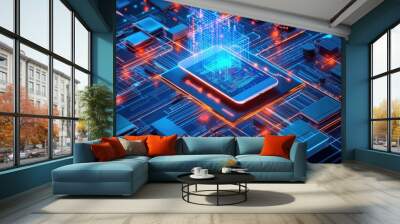 Digital Technology Concept with Smartphone and Circuits Wall mural