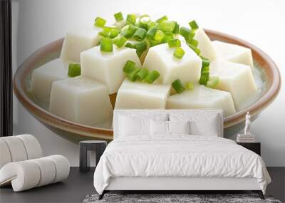 Fresh Tofu Cubes with Chopped Green Onions Wall mural