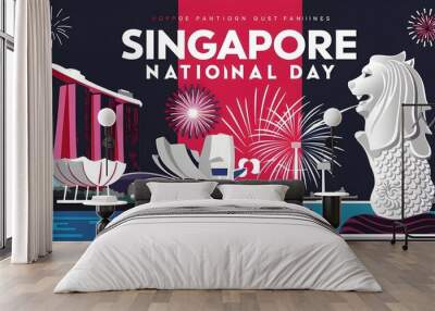 Singapore national day flat illustration Wall mural