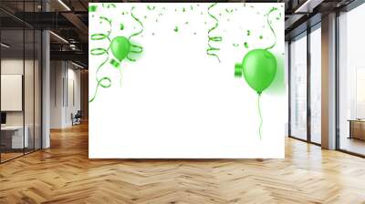 green celebration with ribbon, confetti and balloon Wall mural