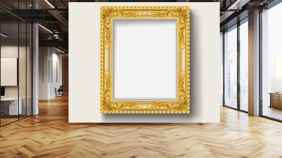 Vintage gold wood photo frame on white background Wall mural