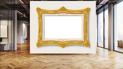 Vintage gold wood photo frame on white background Wall mural