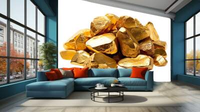 a pile of gold rocks or nuggets isolated on clear white background Wall mural