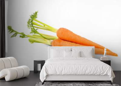 Fresh carrots with leaves Isolated on white background Wall mural