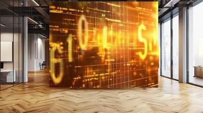 Abstract financial symbols and graphs, with gold accents symbolizing wealth, profitable investments, and business growth Wall mural