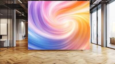 Dynamic swirling rainbow-colored light patterns, gracefully flowing on a soft pastel background for a dreamy visual effect Wall mural