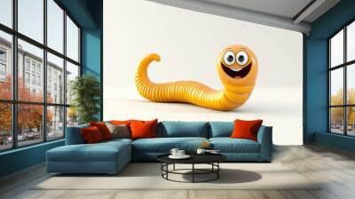 Friendly cartoon worm with a playful grin and tiny body, wiggling on a white background, generative AI 3D style Wall mural