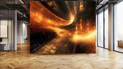 Futuristic tech background with glowing grids and smooth abstract shapes, representing digital advancement Wall mural