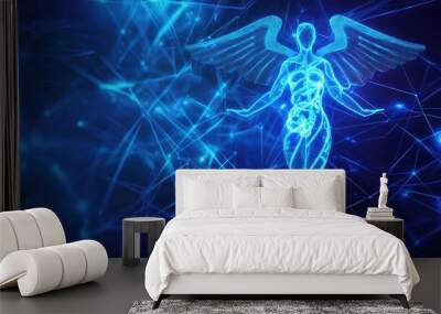 Modern health care icon with dynamic lines and glowing effects, set against a futuristic background, symbolizing wellness and vitality Wall mural