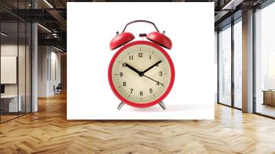 Red vintage alarm clock on white background with clipping path Wall mural