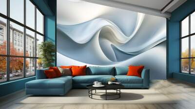 Serene abstract symbol of peace, featuring gentle curves and fluid lines on a dynamic white-light grey background, creating a tranquil scene Wall mural